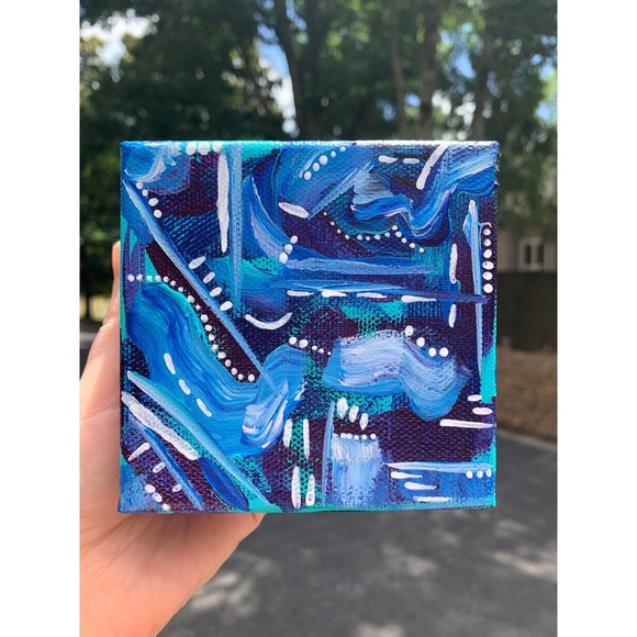 Handmade Blue Mini Original Painting | Mini Canvas Painting | Blue Office Art - Picture 1 of 6